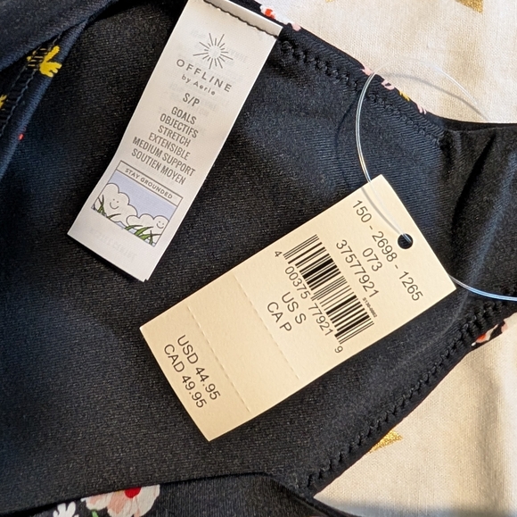NWT OFFLINE by Aerie Goals black floral sports bra size small - Picture 4 of 8